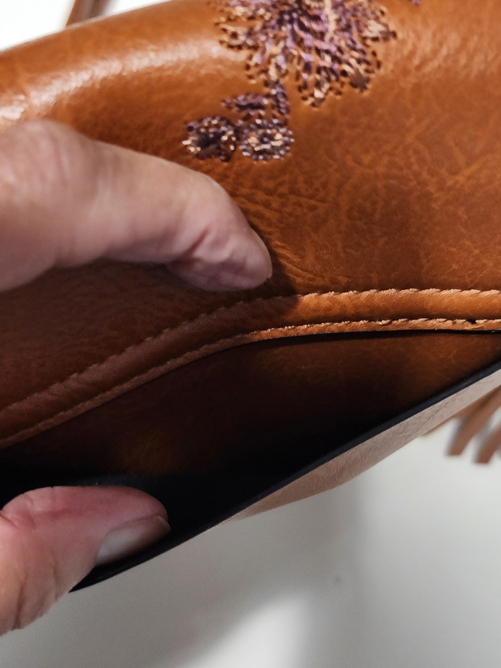 Western Embroidered Floral Tan Crossbody Bag with Stud Accents - Picture 6 of 10
